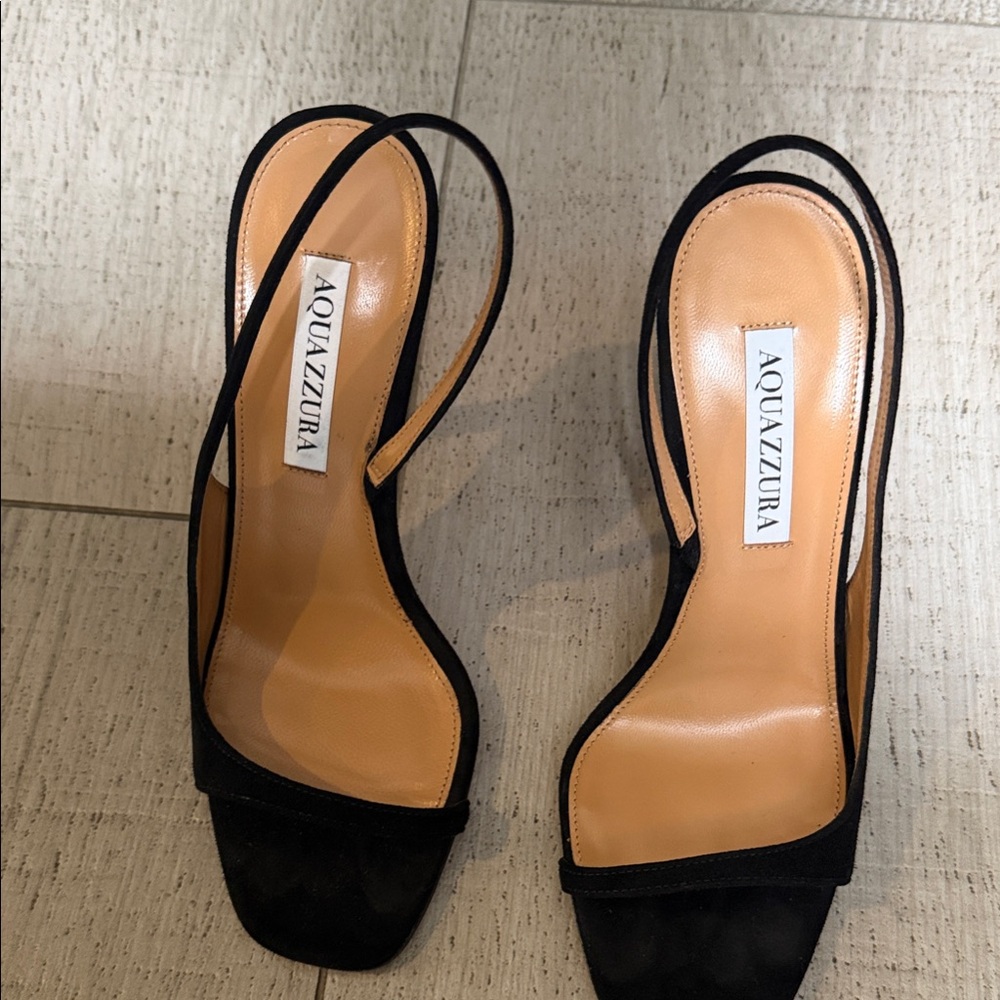 BRAND NEW. NEVER WORN Aquazzura Black Suede Slingback Heeled Sandals